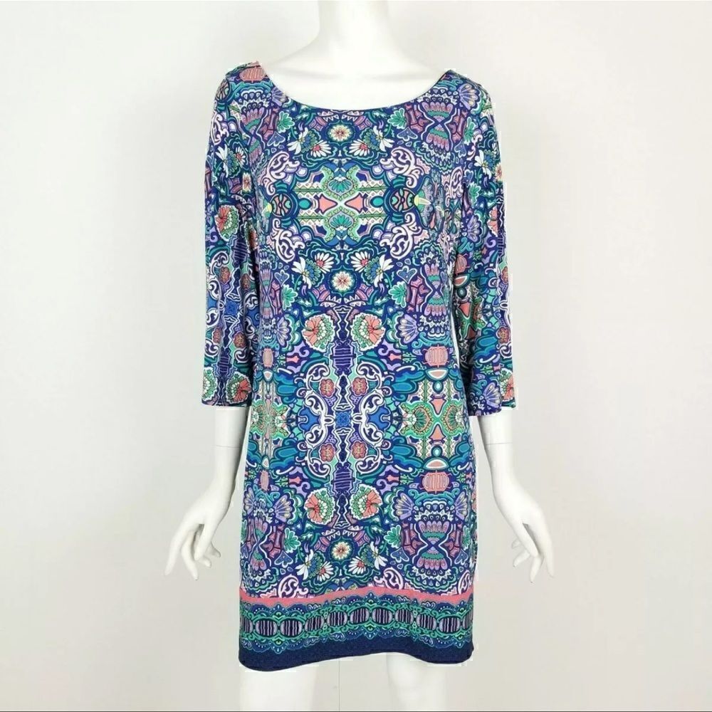 Laundry Shelli Segal Womens Size Medium Blue & Green Floral Paisley Shift Dress